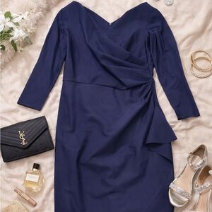 Alex Evenings Navy Cocktail Dress Size 8 3/4 Sleeve Formal Wedding Guest